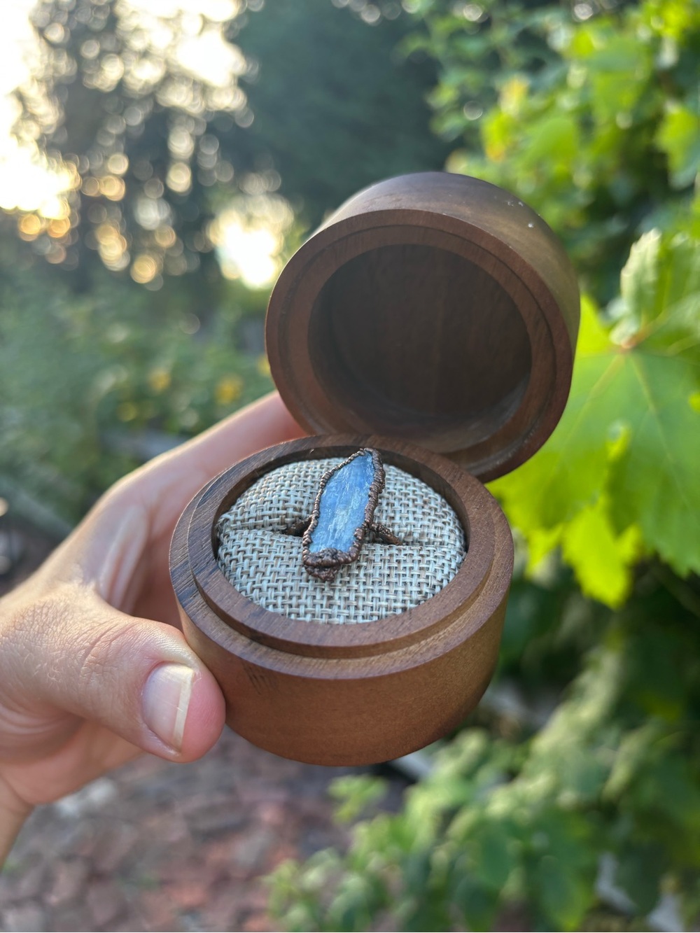 Handcrafted Blue Mineral Ring in Rustic Copper Setting
